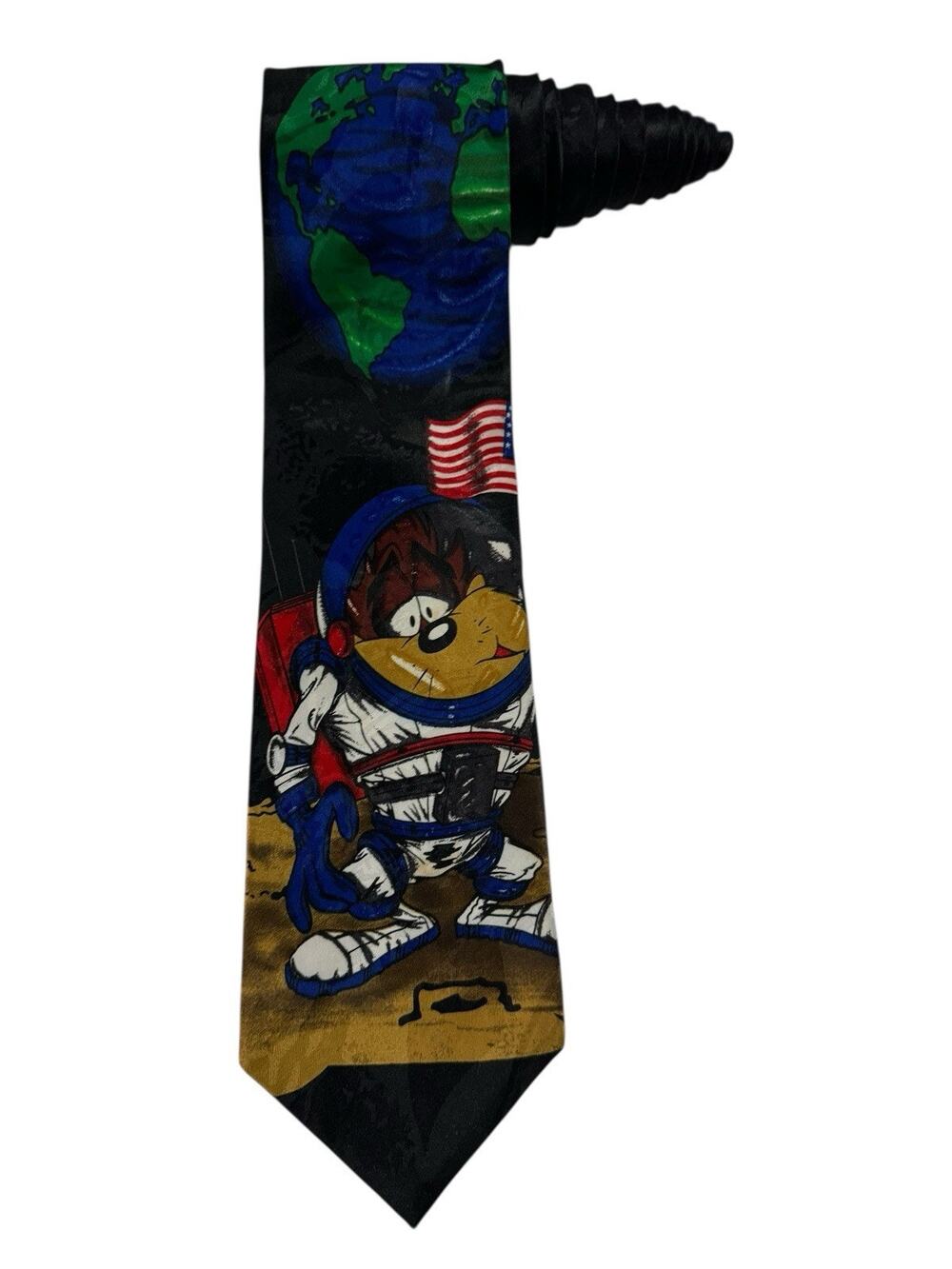 Looney Tunes Mania Taz Astronaut Outer Space Moon Novelty Necktie Vintage 1997